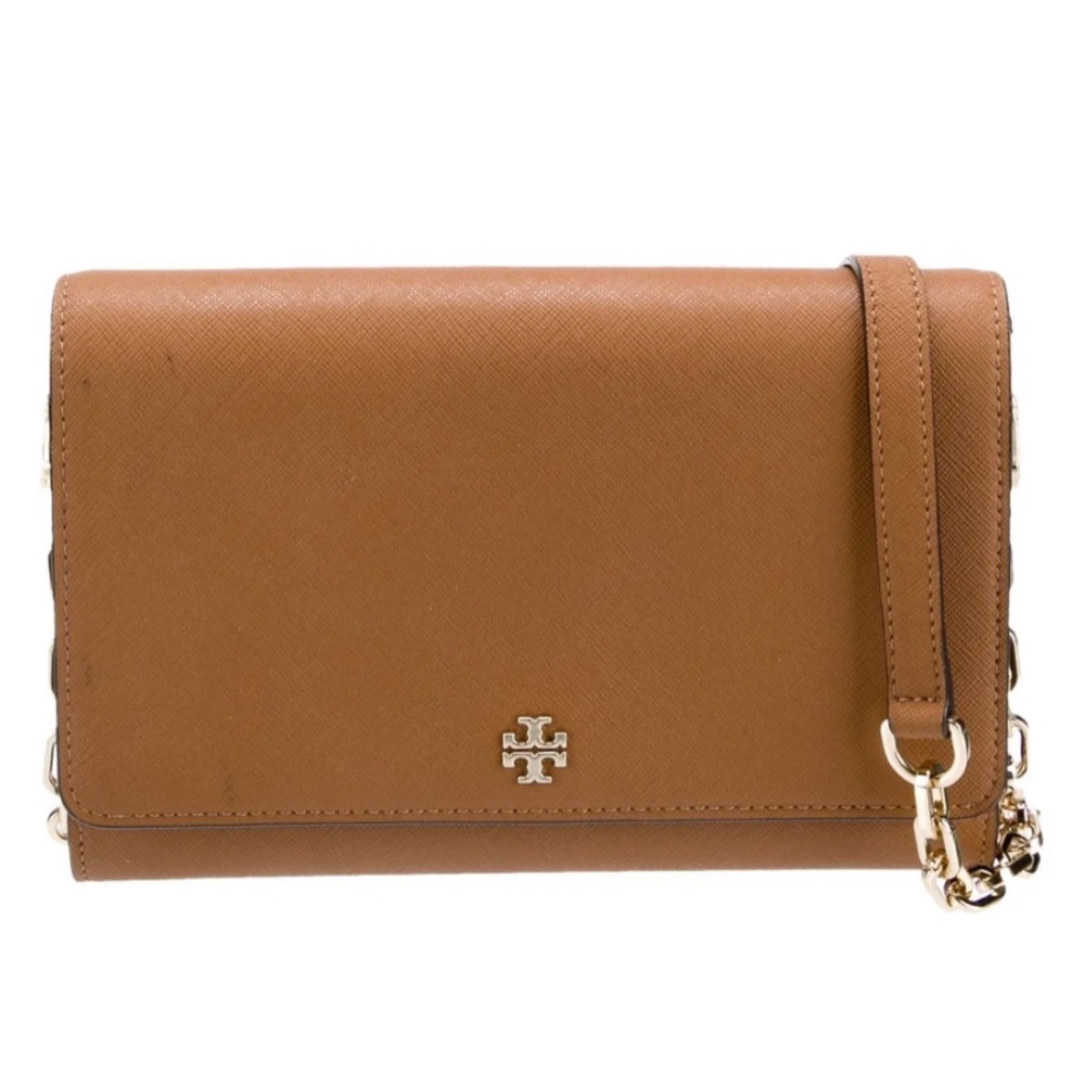 Tory Burch camel wallet purse with gold chain